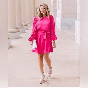 Bright Pink Belted “The Drop” Silky Stretch Dress
